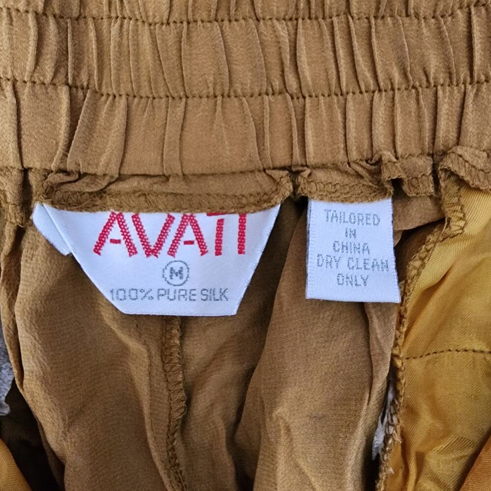 Vintage Avati 100% Pure Silk Mustard Yellow Bermuda Shorts | Women's Medium - Picture 11 of 11